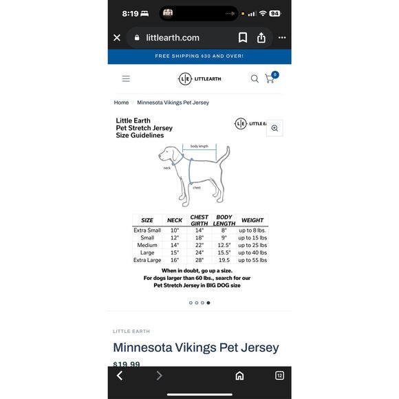 Little Earth Minnesota Vikings Pet Jersey Size Small - Picture 5 of 5